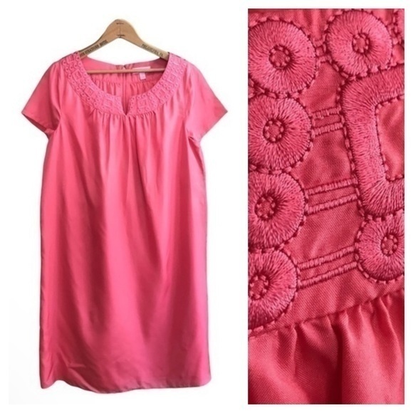Lilly Pulitzer Pink Salmon Embroidered Kathleen Silk Dress S - Picture 1 of 15